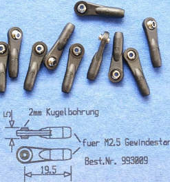 GS Kugle link M2 til 2,5mm stang 10stk.