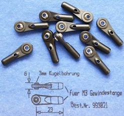 GS Kugle link M3 til 3mm stang 10stk.