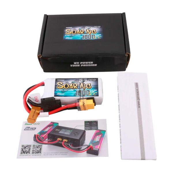 Gensace Soaring LiPo 2S 7.4V-1000-30C (XT60) 69.5x54x11mm 63g G-Tech - Billede 2