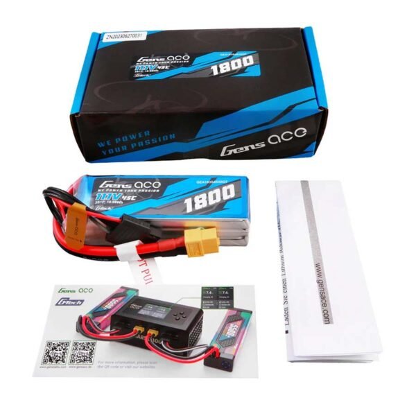 Gensace Soaring LiPo 3S 11.1V-1800-45C(XT60) 92x31x25mm 153g G-Tech - Billede 2
