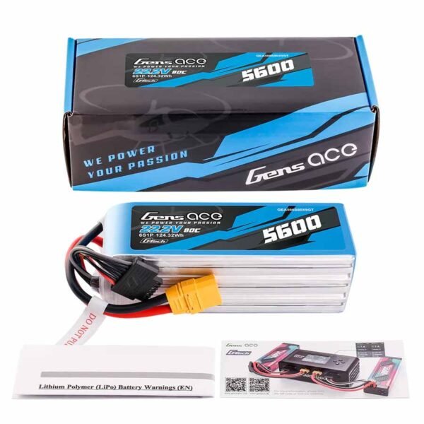 Gensace LiPo 6S 22.2V-5600-80C (XT90) 149x50.5x52mm 865g G-Tech - Billede 2